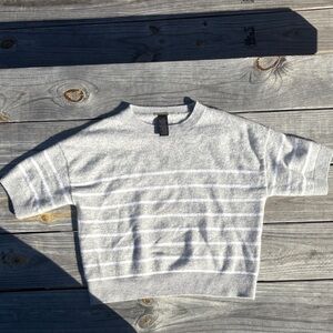 Gray striped short sleeve sweater